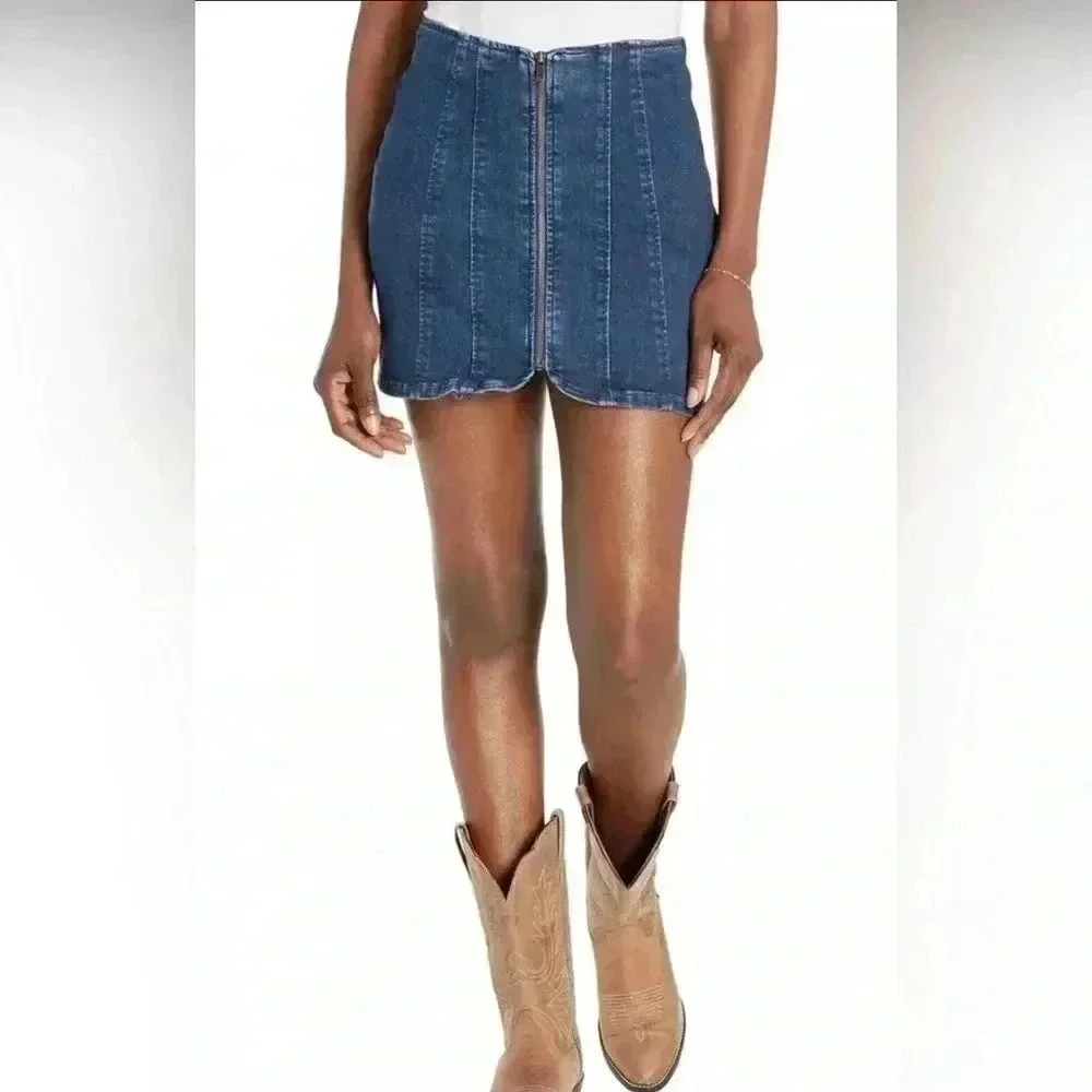 Free People We The Free Layla Denim Mini Skirt Women's Size 0 Deep Indigo NWT